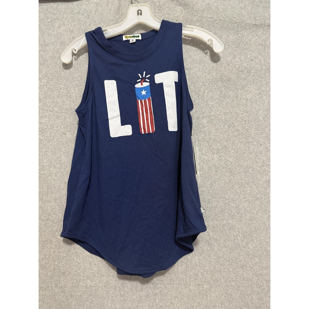 Tipsy Elves Tank Top Womens XS Blue Lit Graphic Patriotic 4th Of July USA Flag